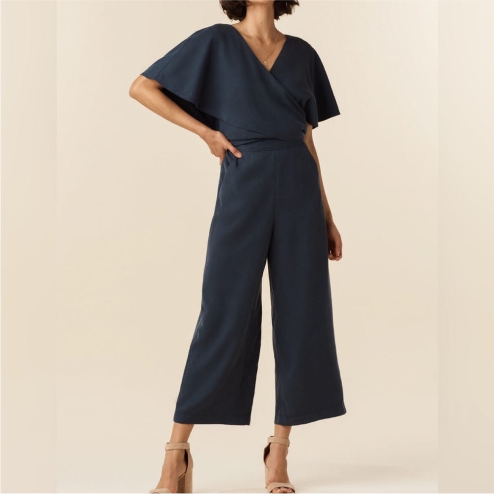 Vetta Capsule Classic Cape Jumpsuit - Wide Leg Pants - French Navy Blue - Size 6